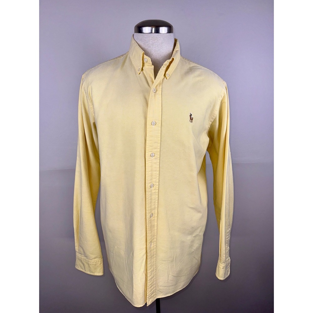 Ralph Lauren Button Down Shirt Mens L Yellow Good Classic Fit Oxford Pony Logo